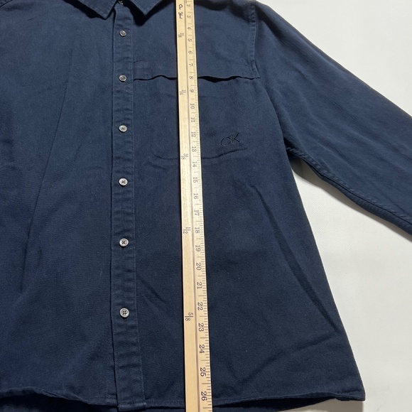 Calvin Klein Navy Blue Button Down Mens Casual Cotton Long Sleeve Shirt Top L - Picture 6 of 16